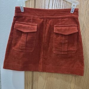 Timing Brand Burnt Orange Corduroy Pocket Exposed Zipper Mini Skirt